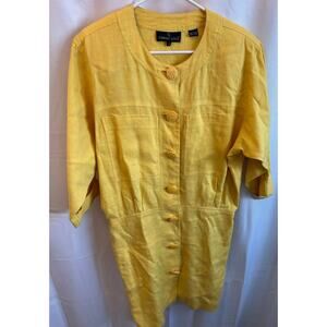 Vintage Carole Little 100% Linen Dress Yellow With Decorative Buttons